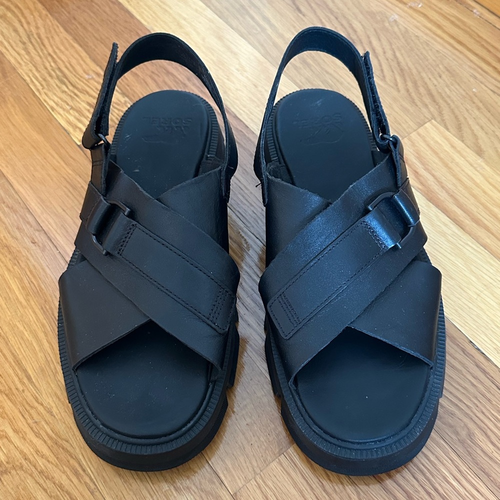 Sorel platform black strappy sandals